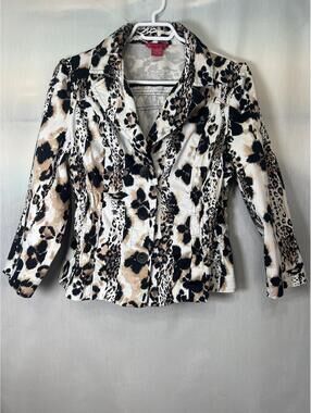 Sunny Leigh Animal Print Button Front Jacket Women's Large Petite